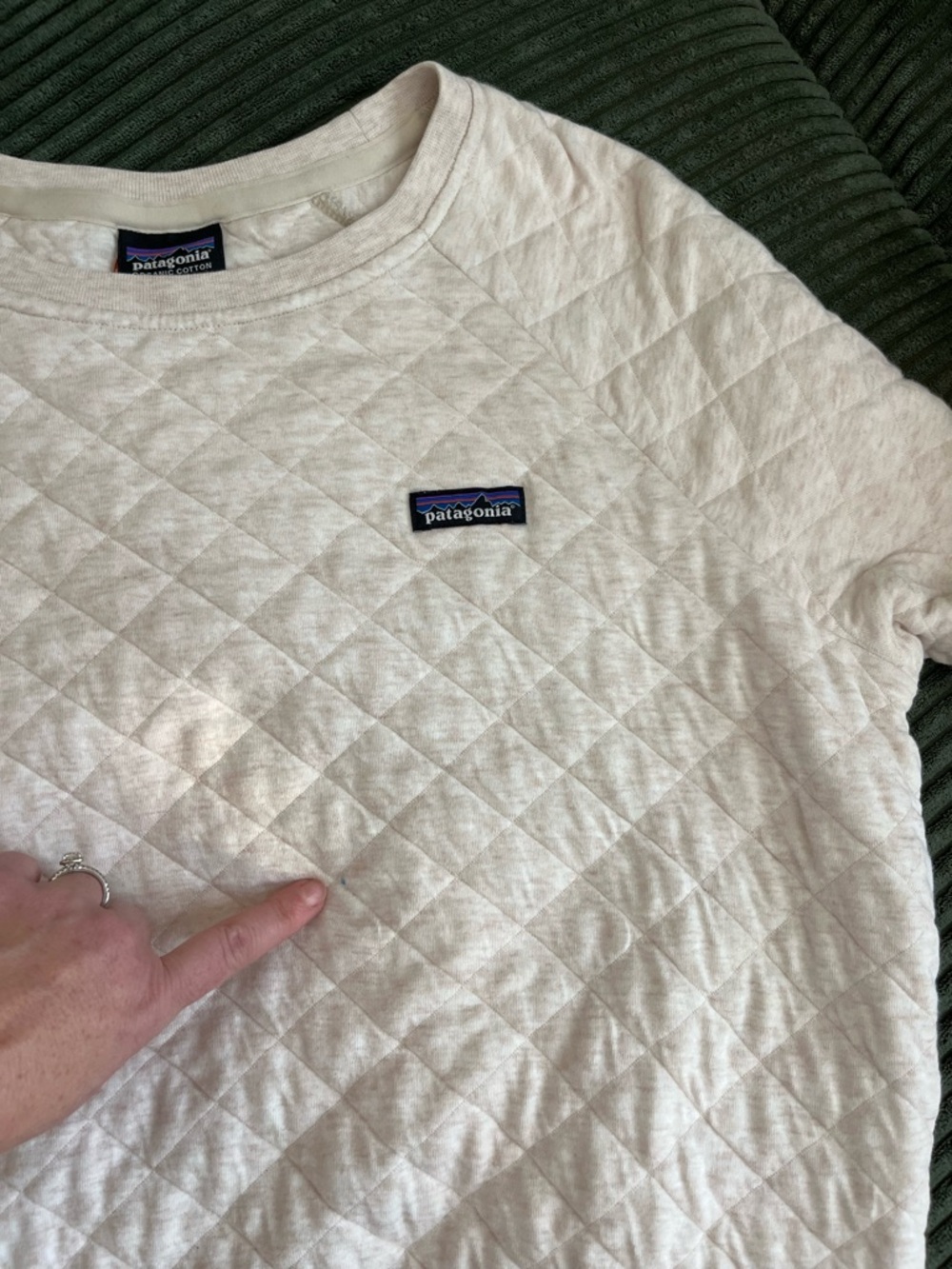 Patagonia Cream Organic Cotton Quilted Crew Sweatshirt M Medium - Picture 6 of 7